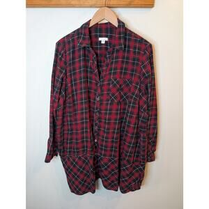 J.Jill Red Black Plaid Flannel Shirt Women's 2X Oversized Gorpcore Outdoor